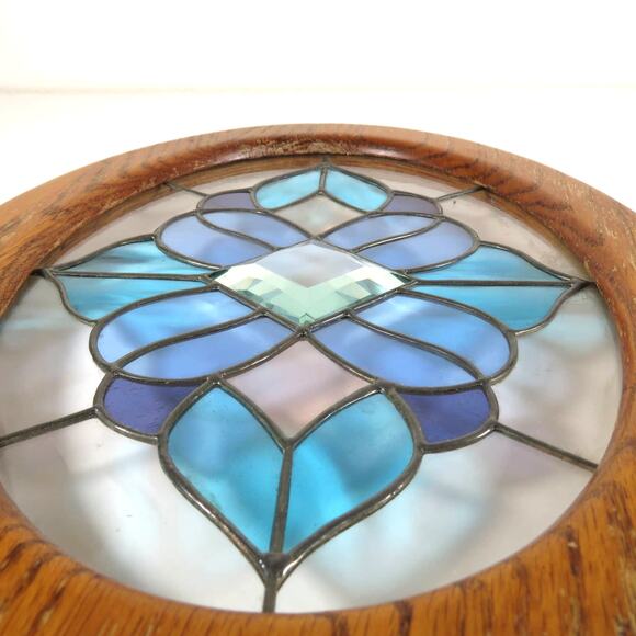 Stained Glass Window Wall Decor Geometric Design Blue Crystal Beveled  14"x10" - Picture 2 of 16
